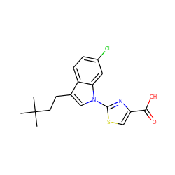 CC(C)(C)CCc1cn(-c2nc(C(=O)O)cs2)c2cc(Cl)ccc12 ZINC000029044567