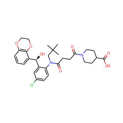 CC(C)(C)CN(C(=O)CCC(=O)N1CCC(C(=O)O)CC1)c1ccc(Cl)cc1[C@H](O)c1cccc2c1OCCO2 ZINC000066065955