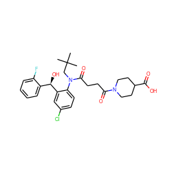 CC(C)(C)CN(C(=O)CCC(=O)N1CCC(C(=O)O)CC1)c1ccc(Cl)cc1[C@H](O)c1ccccc1F ZINC000066099155