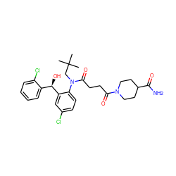 CC(C)(C)CN(C(=O)CCC(=O)N1CCC(C(N)=O)CC1)c1ccc(Cl)cc1[C@H](O)c1ccccc1Cl ZINC000066066542