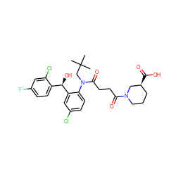 CC(C)(C)CN(C(=O)CCC(=O)N1CCC[C@H](C(=O)O)C1)c1ccc(Cl)cc1[C@H](O)c1ccc(F)cc1Cl ZINC000066066033