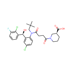 CC(C)(C)CN(C(=O)CCC(=O)N1CCC[C@H](C(=O)O)C1)c1ccc(Cl)cc1[C@H](O)c1cccc(F)c1Cl ZINC000066066029