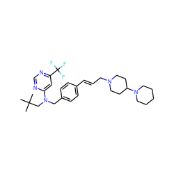 CC(C)(C)CN(Cc1ccc(/C=C/CN2CCC(N3CCCCC3)CC2)cc1)c1cc(C(F)(F)F)ncn1 ZINC001772606811