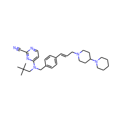 CC(C)(C)CN(Cc1ccc(/C=C/CN2CCC(N3CCCCC3)CC2)cc1)c1ccnc(C#N)n1 ZINC000140087979