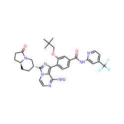 CC(C)(C)COc1cc(C(=O)Nc2cc(C(F)(F)F)ccn2)ccc1-c1nc([C@@H]2CC[C@H]3CCC(=O)N3C2)n2ccnc(N)c12 ZINC000145568054