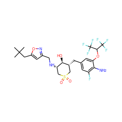 CC(C)(C)Cc1cc(CN[C@H]2CS(=O)(=O)C[C@@H](Cc3cc(F)c(N)c(OC(C(F)(F)F)C(F)(F)F)c3)[C@@H]2O)no1 ZINC000084653660