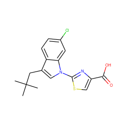 CC(C)(C)Cc1cn(-c2nc(C(=O)O)cs2)c2cc(Cl)ccc12 ZINC000029044715