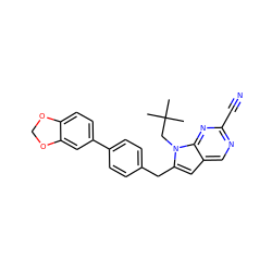 CC(C)(C)Cn1c(Cc2ccc(-c3ccc4c(c3)OCO4)cc2)cc2cnc(C#N)nc21 ZINC000028958199