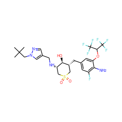 CC(C)(C)Cn1cc(CN[C@H]2CS(=O)(=O)C[C@@H](Cc3cc(F)c(N)c(OC(C(F)(F)F)C(F)(F)F)c3)[C@@H]2O)cn1 ZINC000084653659