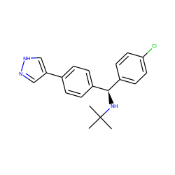 CC(C)(C)N[C@H](c1ccc(Cl)cc1)c1ccc(-c2cn[nH]c2)cc1 ZINC000103258675