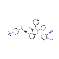 CC(C)(C)N1CCN(C(=O)C#Cc2cccc3nc([C@@H]4CCCN4c4ncnc(N)c4C#N)n(-c4ccccc4)c(=O)c23)CC1 ZINC001772604428