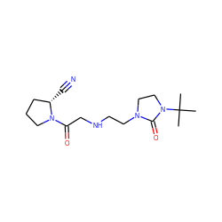 CC(C)(C)N1CCN(CCNCC(=O)N2CCC[C@@H]2C#N)C1=O ZINC000042920626