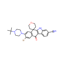 CC(C)(C)N1CCN(c2cc3c(cc2Br)C(=O)c2c([nH]c4cc(C#N)ccc24)C32CCOCC2)CC1 ZINC000114800887