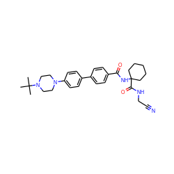 CC(C)(C)N1CCN(c2ccc(-c3ccc(C(=O)NC4(C(=O)NCC#N)CCCCC4)cc3)cc2)CC1 ZINC000013676346