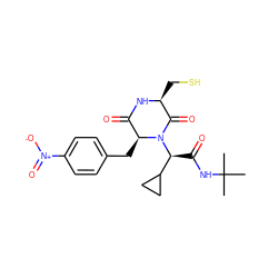 CC(C)(C)NC(=O)[C@@H](C1CC1)N1C(=O)[C@H](CS)NC(=O)[C@@H]1Cc1ccc([N+](=O)[O-])cc1 ZINC000013556880