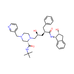 CC(C)(C)NC(=O)[C@@H]1CN(Cc2cccnc2)CCN1C[C@@H](O)C[C@@H](Cc1ccccc1)C(=O)N[C@H]1c2ccccc2C[C@H]1O ZINC000022448696