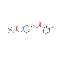 CC(C)(C)NC(=O)CN1CCC(CNC(=O)c2cc(Cl)cc(Cl)c2)CC1 ZINC000040429334