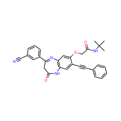 CC(C)(C)NC(=O)COc1cc2c(cc1C#Cc1ccccc1)NC(=O)CC(c1cccc(C#N)c1)=N2 ZINC000101097749