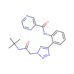 CC(C)(C)NC(=O)Cn1nnc(-c2ccccc2NC(=O)c2cnccn2)n1 ZINC000000795891