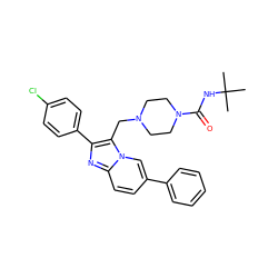 CC(C)(C)NC(=O)N1CCN(Cc2c(-c3ccc(Cl)cc3)nc3ccc(-c4ccccc4)cn23)CC1 ZINC000037384751