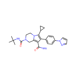 CC(C)(C)NC(=O)N1CCn2c(c(C(N)=O)c(-c3ccc(-n4cccn4)cc3)c2C2CC2)C1 ZINC001772621849