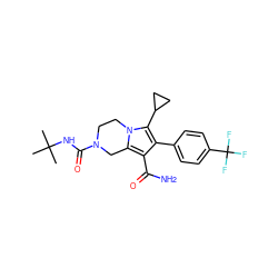 CC(C)(C)NC(=O)N1CCn2c(c(C(N)=O)c(-c3ccc(C(F)(F)F)cc3)c2C2CC2)C1 ZINC001772655547