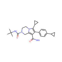 CC(C)(C)NC(=O)N1CCn2c(c(C(N)=O)c(-c3ccc(C4CC4)cc3)c2C2CC2)C1 ZINC001772572922