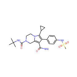 CC(C)(C)NC(=O)N1CCn2c(c(C(N)=O)c(-c3ccc(NS(C)(=O)=O)cc3)c2C2CC2)C1 ZINC001772644900