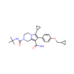 CC(C)(C)NC(=O)N1CCn2c(c(C(N)=O)c(-c3ccc(OCC4CC4)cc3)c2C2CC2)C1 ZINC001772570592