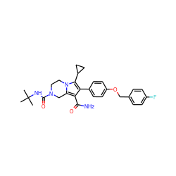 CC(C)(C)NC(=O)N1CCn2c(c(C(N)=O)c(-c3ccc(OCc4ccc(F)cc4)cc3)c2C2CC2)C1 ZINC000199018937