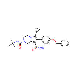 CC(C)(C)NC(=O)N1CCn2c(c(C(N)=O)c(-c3ccc(OCc4ccccc4)cc3)c2C2CC2)C1 ZINC000199022053