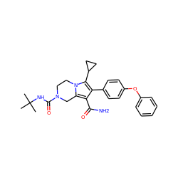 CC(C)(C)NC(=O)N1CCn2c(c(C(N)=O)c(-c3ccc(Oc4ccccc4)cc3)c2C2CC2)C1 ZINC001772573405