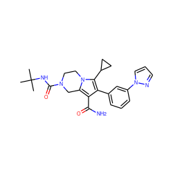 CC(C)(C)NC(=O)N1CCn2c(c(C(N)=O)c(-c3cccc(-n4cccn4)c3)c2C2CC2)C1 ZINC001772570193