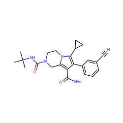 CC(C)(C)NC(=O)N1CCn2c(c(C(N)=O)c(-c3cccc(C#N)c3)c2C2CC2)C1 ZINC001772573085