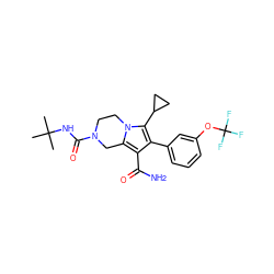 CC(C)(C)NC(=O)N1CCn2c(c(C(N)=O)c(-c3cccc(OC(F)(F)F)c3)c2C2CC2)C1 ZINC001772640189