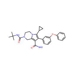 CC(C)(C)NC(=O)N1CCn2c(c(C(N)=O)c(-c3cccc(Oc4ccccc4)c3)c2C2CC2)C1 ZINC001772649997