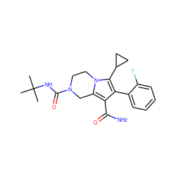 CC(C)(C)NC(=O)N1CCn2c(c(C(N)=O)c(-c3ccccc3F)c2C2CC2)C1 ZINC001772599130