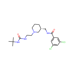 CC(C)(C)NC(=O)NCCN1CCC[C@H](CNC(=O)c2cc(Cl)cc(Cl)c2)C1 ZINC000095587116