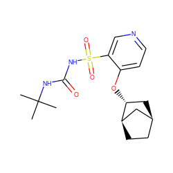 CC(C)(C)NC(=O)NS(=O)(=O)c1cnccc1O[C@@H]1C[C@H]2CC[C@@H]1C2 ZINC000071318529