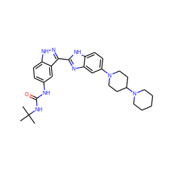 CC(C)(C)NC(=O)Nc1ccc2[nH]nc(-c3nc4cc(N5CCC(N6CCCCC6)CC5)ccc4[nH]3)c2c1 ZINC000036176894