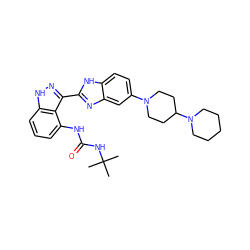 CC(C)(C)NC(=O)Nc1cccc2[nH]nc(-c3nc4cc(N5CCC(N6CCCCC6)CC5)ccc4[nH]3)c12 ZINC000036176882