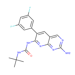 CC(C)(C)NC(=O)Nc1nc2nc(N)ncc2cc1-c1cc(F)cc(F)c1 ZINC000014944694