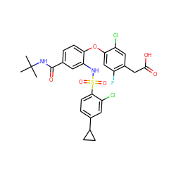 CC(C)(C)NC(=O)c1ccc(Oc2cc(F)c(CC(=O)O)cc2Cl)c(NS(=O)(=O)c2ccc(C3CC3)cc2Cl)c1 ZINC000043206238