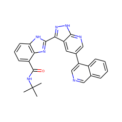 CC(C)(C)NC(=O)c1cccc2[nH]c(-c3n[nH]c4ncc(-c5cncc6ccccc56)cc34)nc12 ZINC000072176879