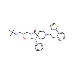 CC(C)(C)NC[C@@H](O)CN1CN(c2ccccc2)C2(CCN(CCc3ccccc3-c3cccs3)CC2)C1=O ZINC000299868828