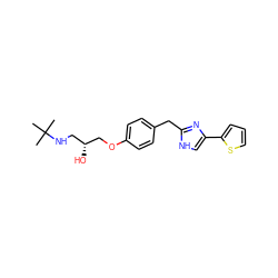 CC(C)(C)NC[C@@H](O)COc1ccc(Cc2nc(-c3cccs3)c[nH]2)cc1 ZINC000026014962