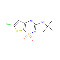 CC(C)(C)NC1=NS(=O)(=O)c2sc(Cl)cc2N1 ZINC000000025912