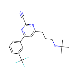 CC(C)(C)NCCCc1cc(-c2cccc(C(F)(F)F)c2)nc(C#N)n1 ZINC000049047458