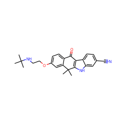 CC(C)(C)NCCOc1ccc2c(c1)C(C)(C)c1[nH]c3cc(C#N)ccc3c1C2=O ZINC000114800889