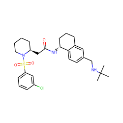 CC(C)(C)NCc1ccc2c(c1)CCC[C@H]2NC(=O)C[C@@H]1CCCCN1S(=O)(=O)c1cccc(Cl)c1 ZINC000036161436